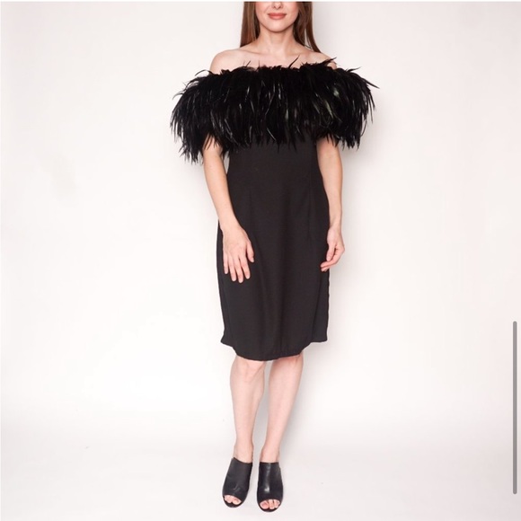 VINTAGE Dave & Johnny Black Feather Sheath Dress 8 - Picture 7 of 7